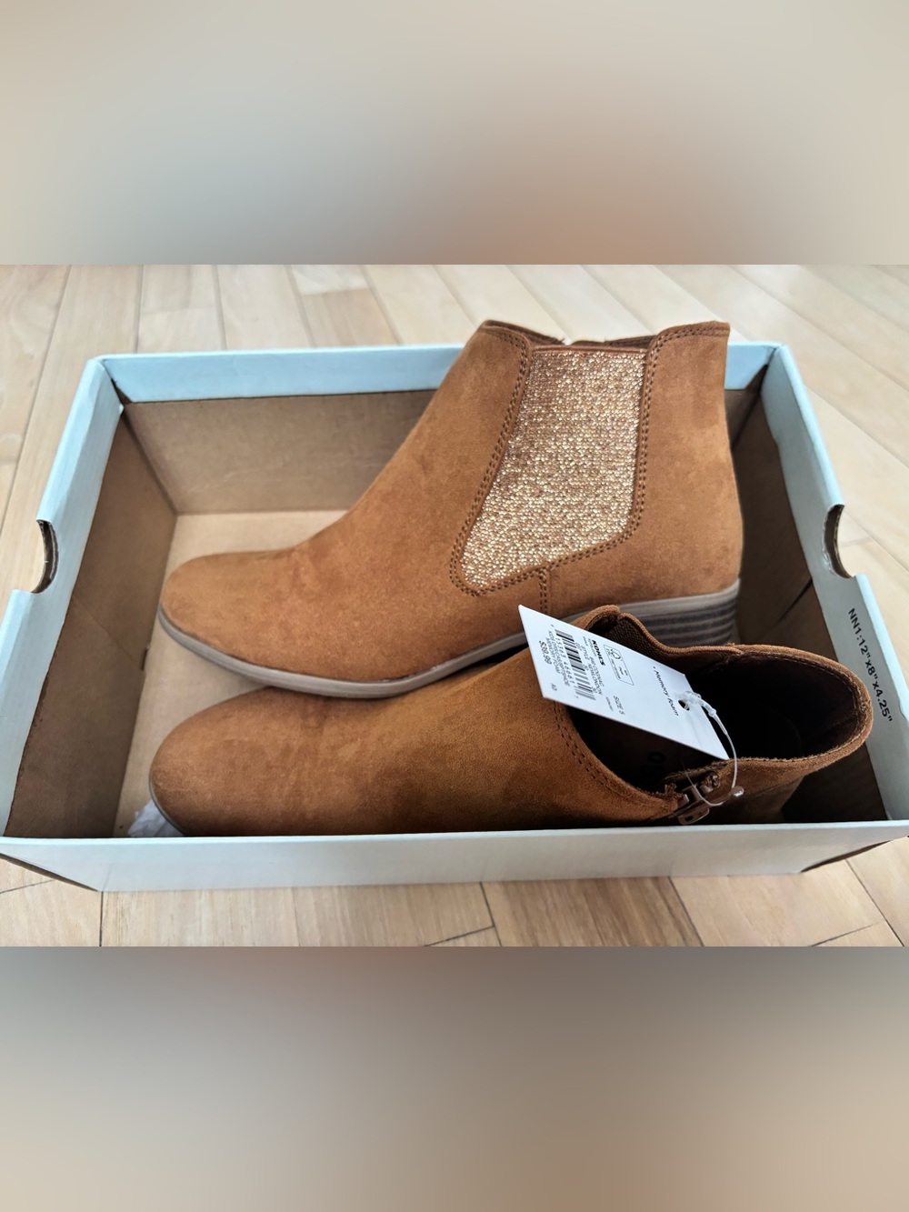 Suede Chelsea Booties with Glitter Stretch Panel - Tan